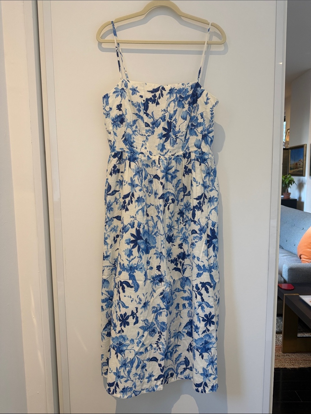 H&M White and Blue Floral Midi Sundress
